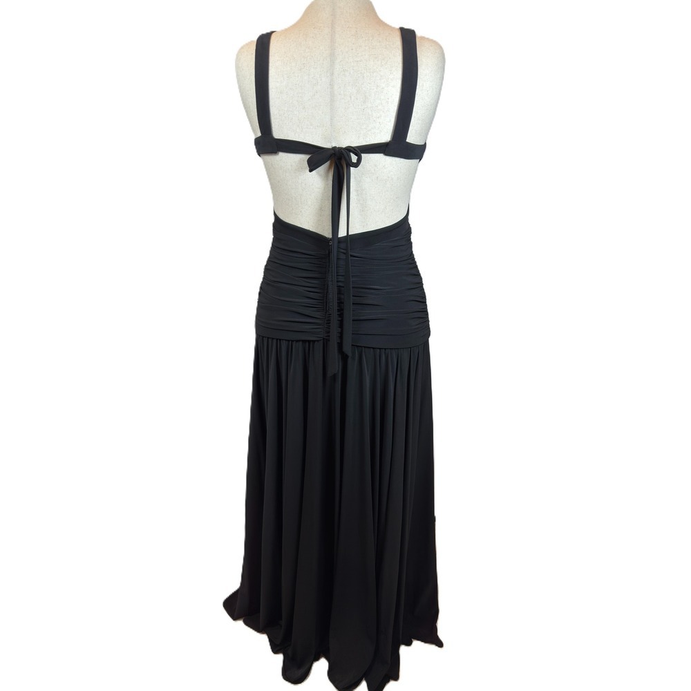 Vintage XSCAPE by Joanna Chen Black Ruched Evening Formal Gown Open Back size 12 - Picture 6 of 9